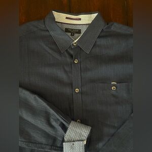 Ted Baker Men's Long-Sleeve Dress Shirt - Navy Size 5